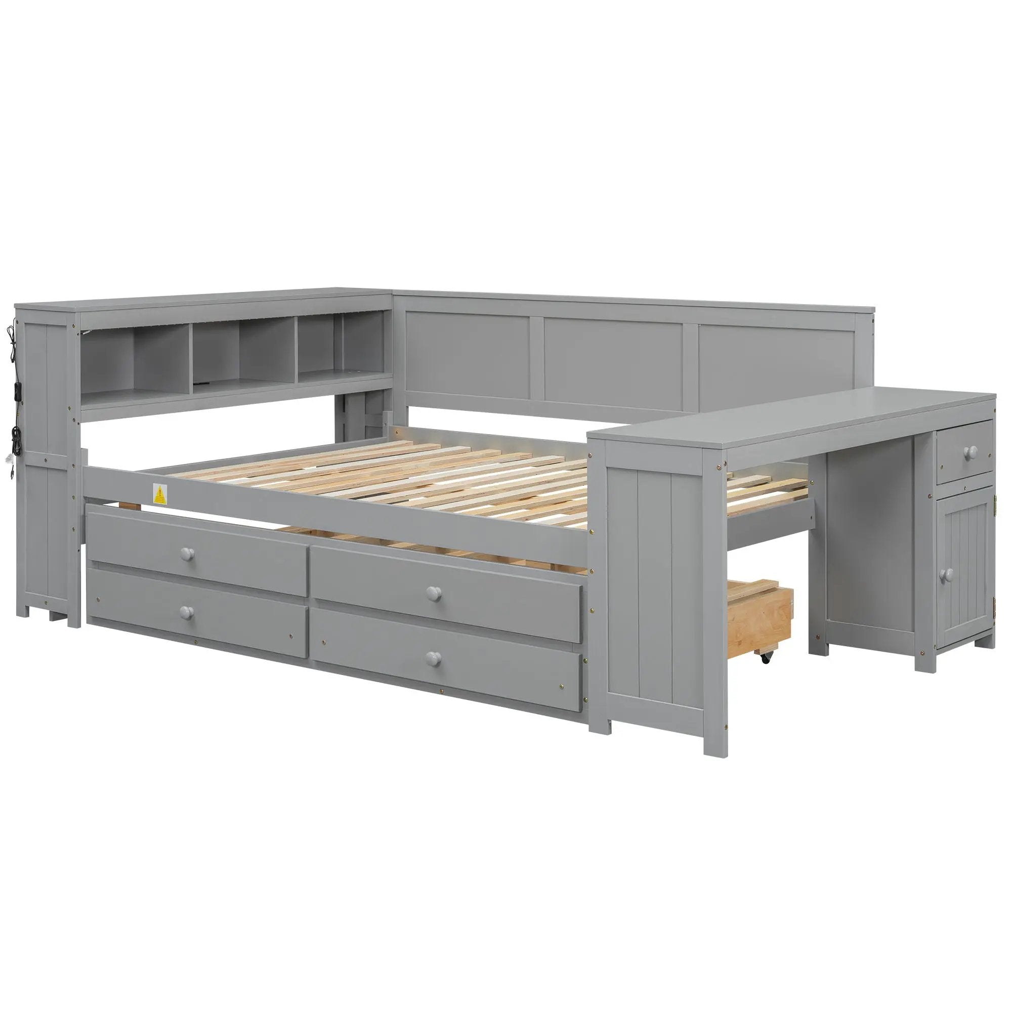 Daybed With Storage Shelves, Drawers, Trundle, Charging Station, LED Light, Desk And Cabinet by Unique Piece Furniture