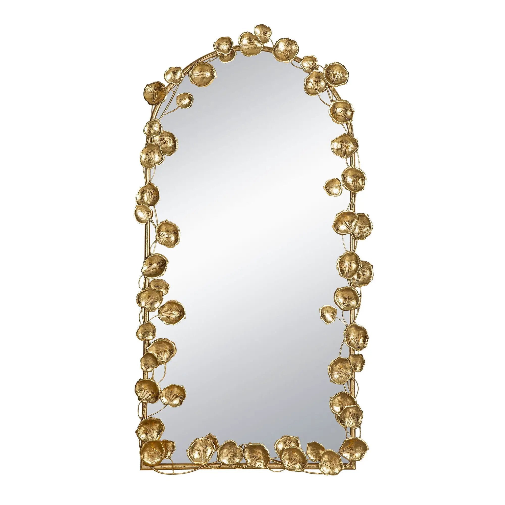Full Length Arched Wall Mirror With en Leaf Accents Decorative Mirror For Living Room Bedroom - Gold by Unique Piece Furniture