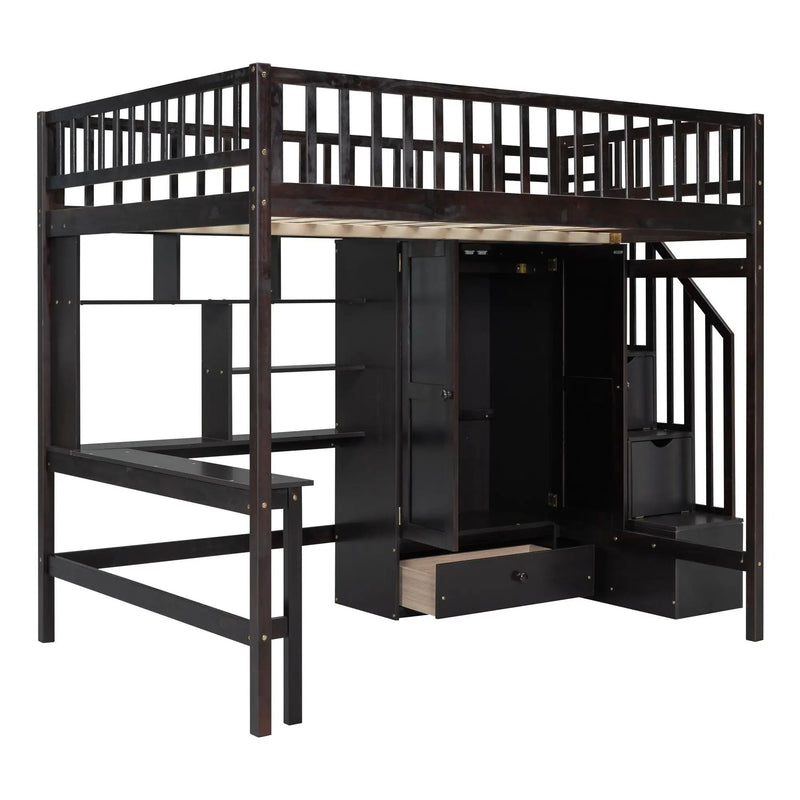 Loft Bed With Bookshelf, Drawers, Desk, And Wardrobe by Unique Piece Furniture