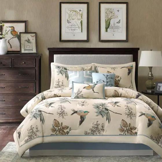 7 Piece Printed Cotton Twill Comforter Set Khaki Queen by HouseOfZazla