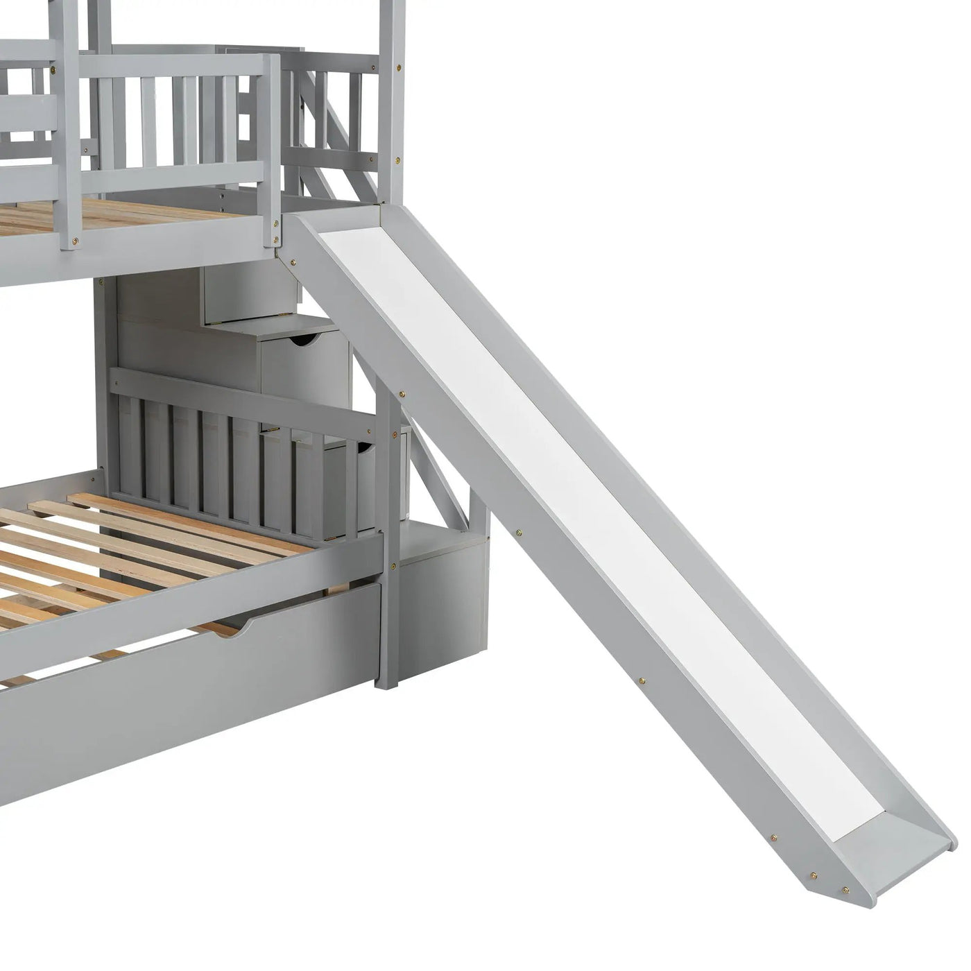 House Bunk Bed With Trundle, Storage Staircase, Roof And Window Design by Unique Piece Furniture