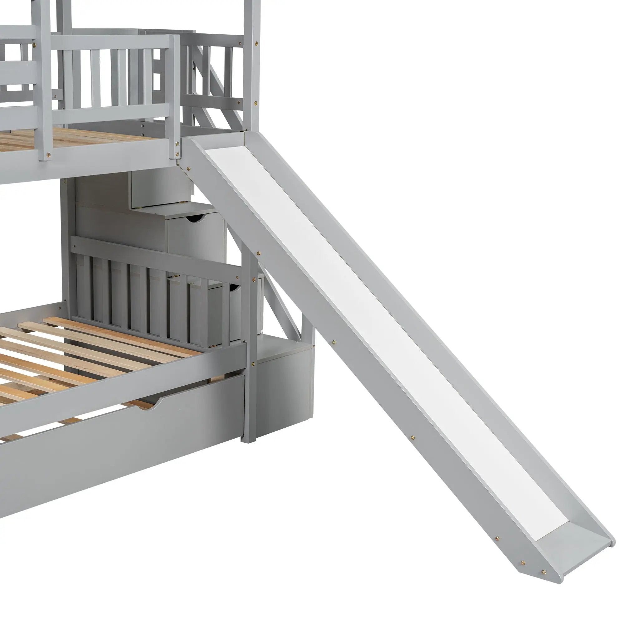 House Bunk Bed With Trundle, Storage Staircase, Roof And Window Design by Unique Piece Furniture