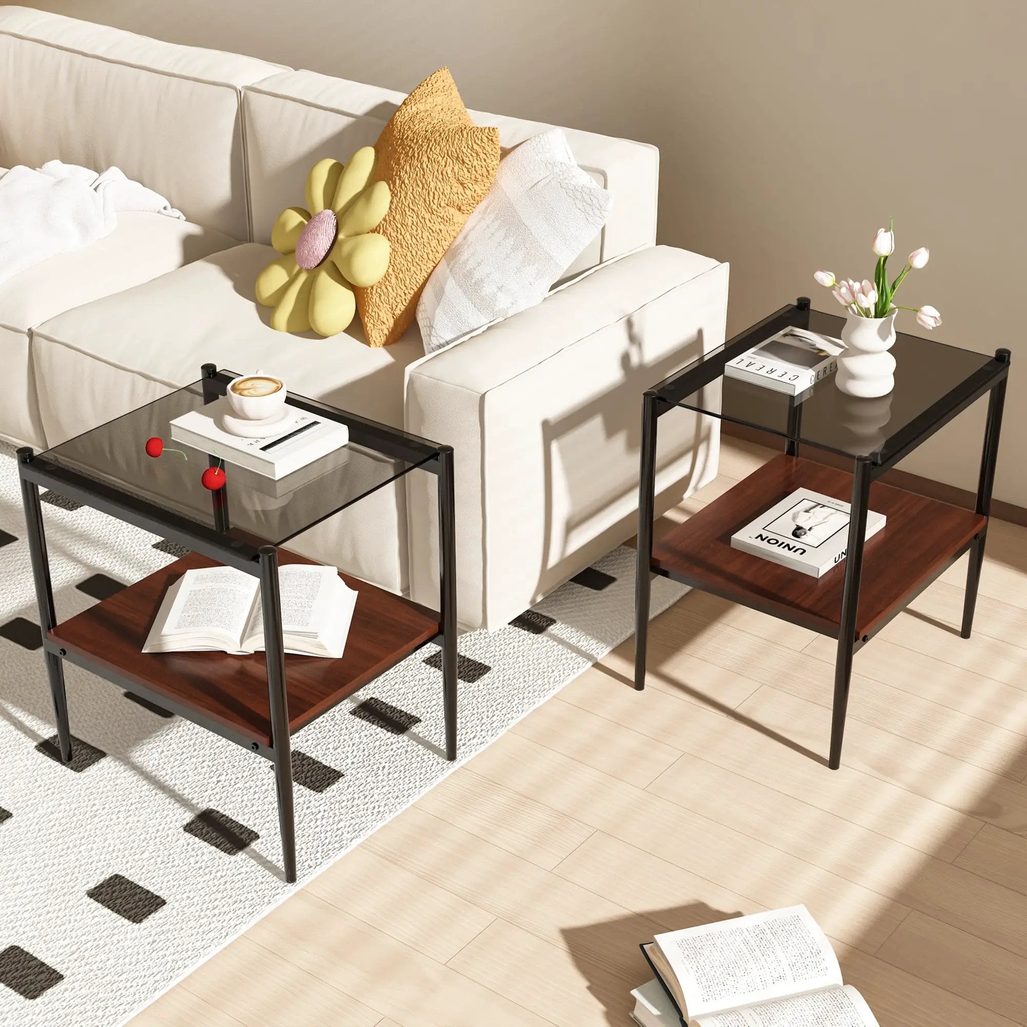 Set of 2 Rectangle End Table Gray Glass by HouseOfZazla