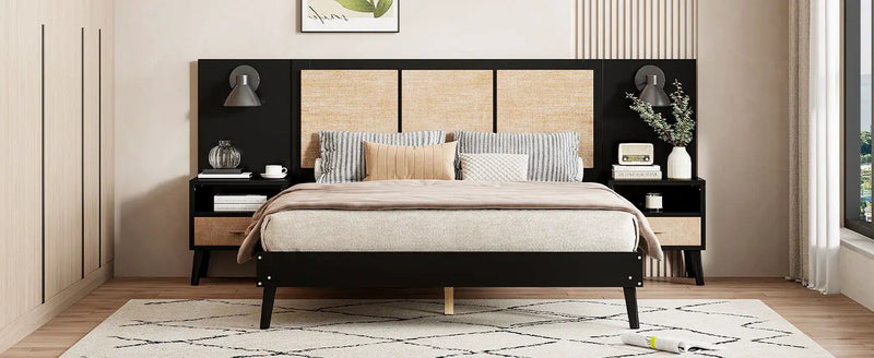Bed Frame With 2 Nightstands Elegant Design With Lamps by HouseOfZazla
