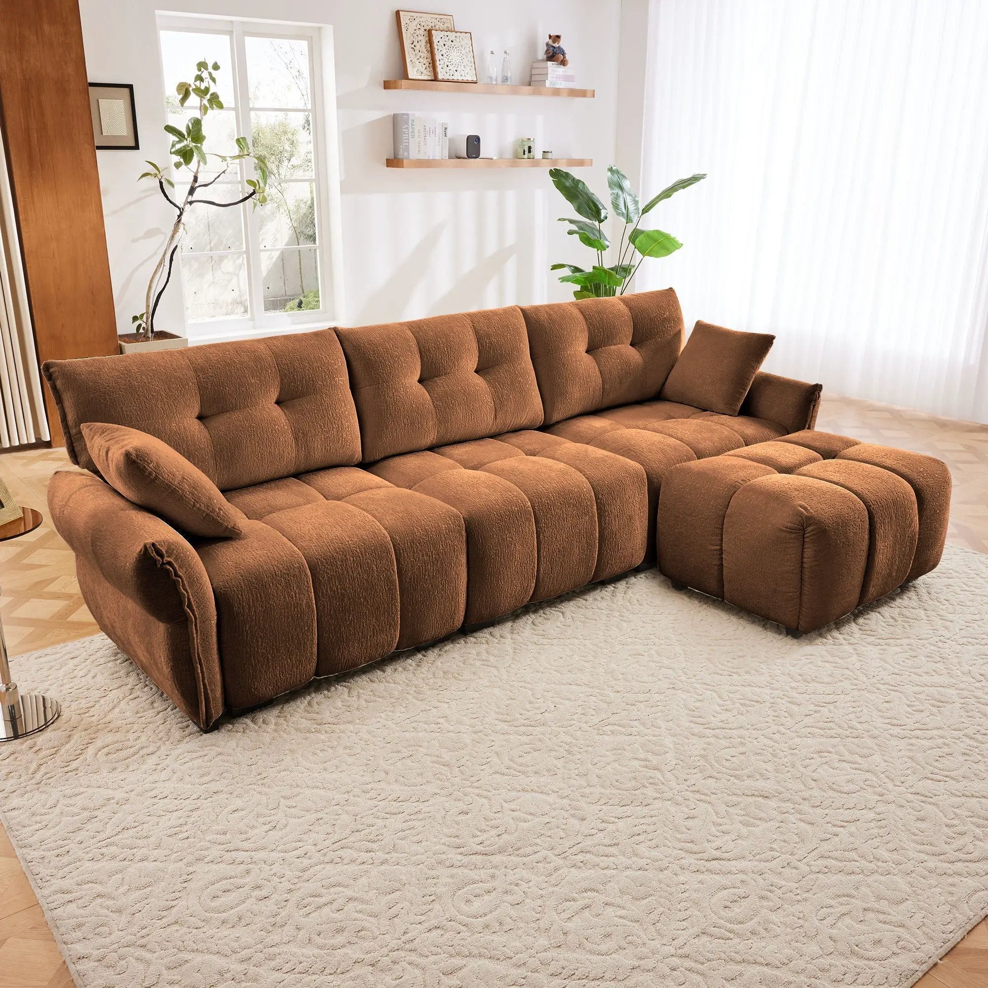 Sofa Set With Ottoman And Pillows, Textured, High Resilience Cushions by HouseOfZazla