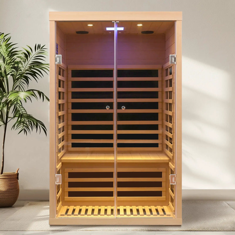 Luxury Indoor Hemlock Infrared Sauna Room with Double Doors and Glass for Two Persons by HouseOfZazla