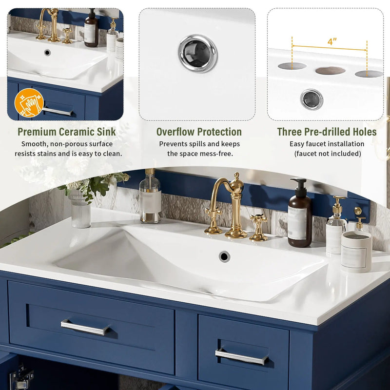 Modern Bathroom Vanity With Sink, Storage Cabinet, Soft Close Doors, Deep & Standard Drawers by Unique Piece Furniture
