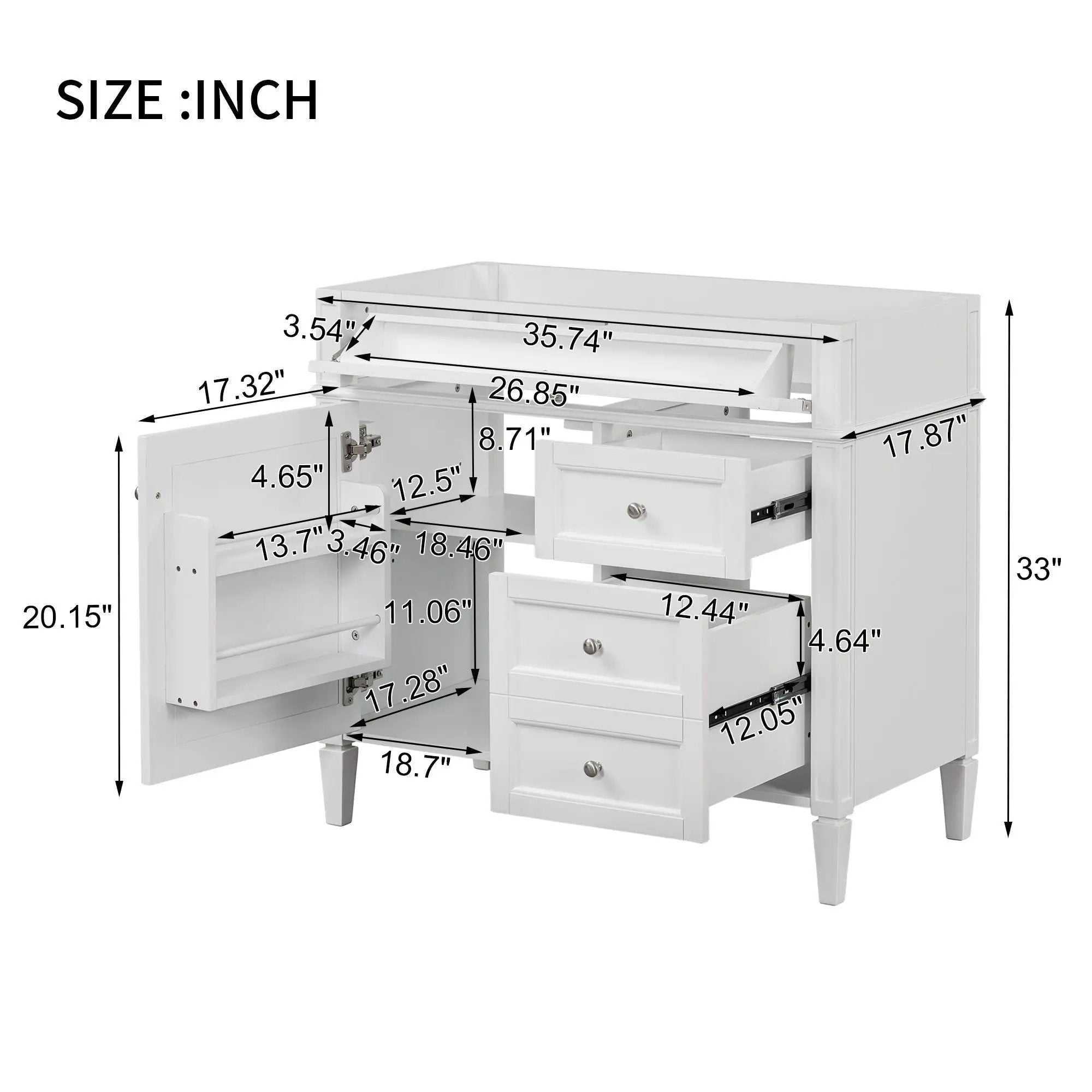 Bathroom Vanity With 2 Drawers And Tip-Out Drawer, Storage Cabinet by Unique Piece Furniture