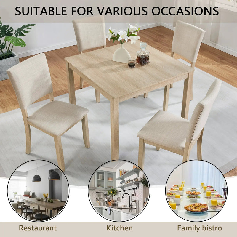 Modern 5-Piece Wooden Dining Table Set for 4 People in Light Oak by HouseOfZazla