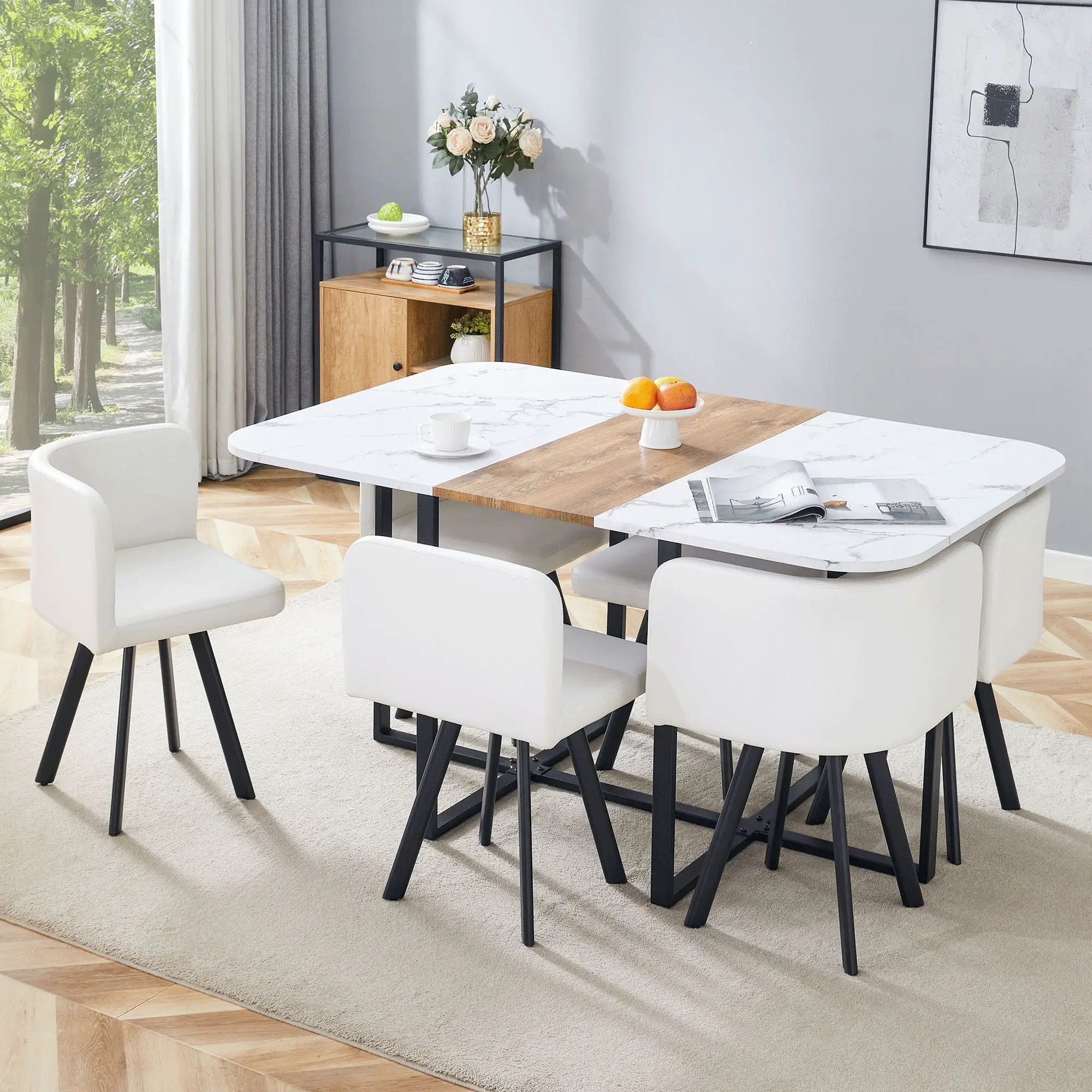 Modern Minimalist Marble Pattern Joinery Dining Table With Dining Chairs by Unique Piece Furniture