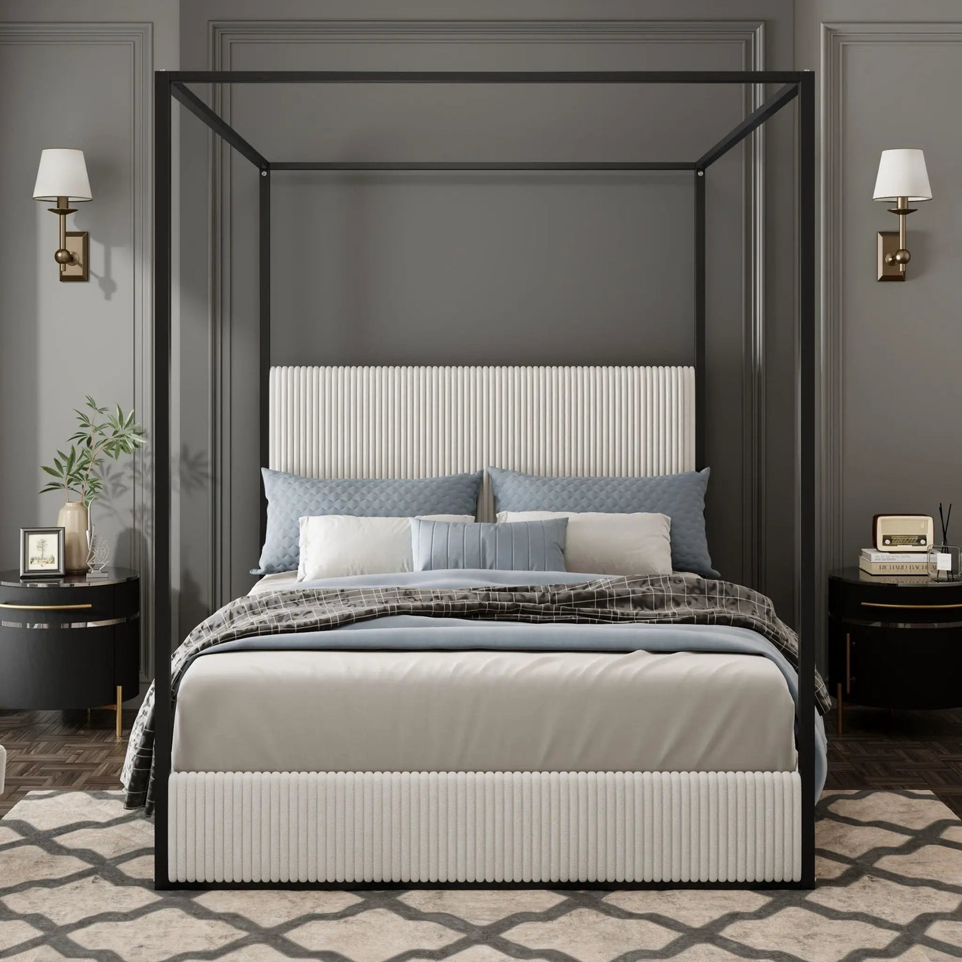 Canopy Bed With Tall Upholstered Headboard And 4 Poster by HouseOfZazla