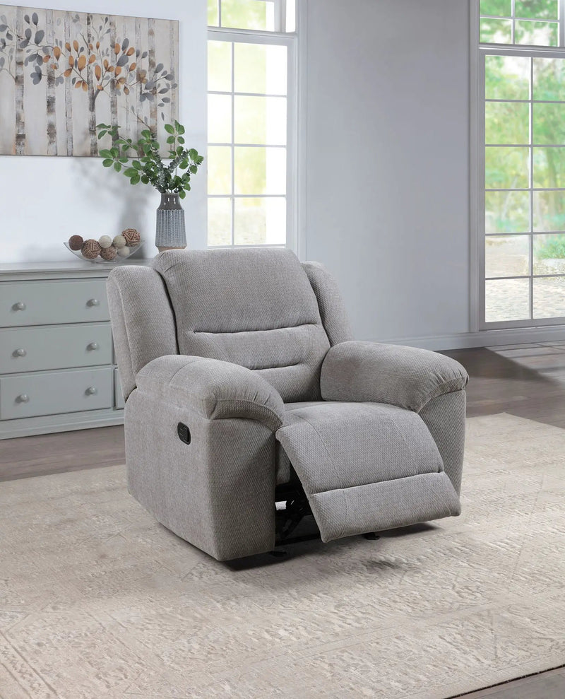 Gilson Chenille Upholstered Glider Recliner Chair Grey by Unique Piece Furniture