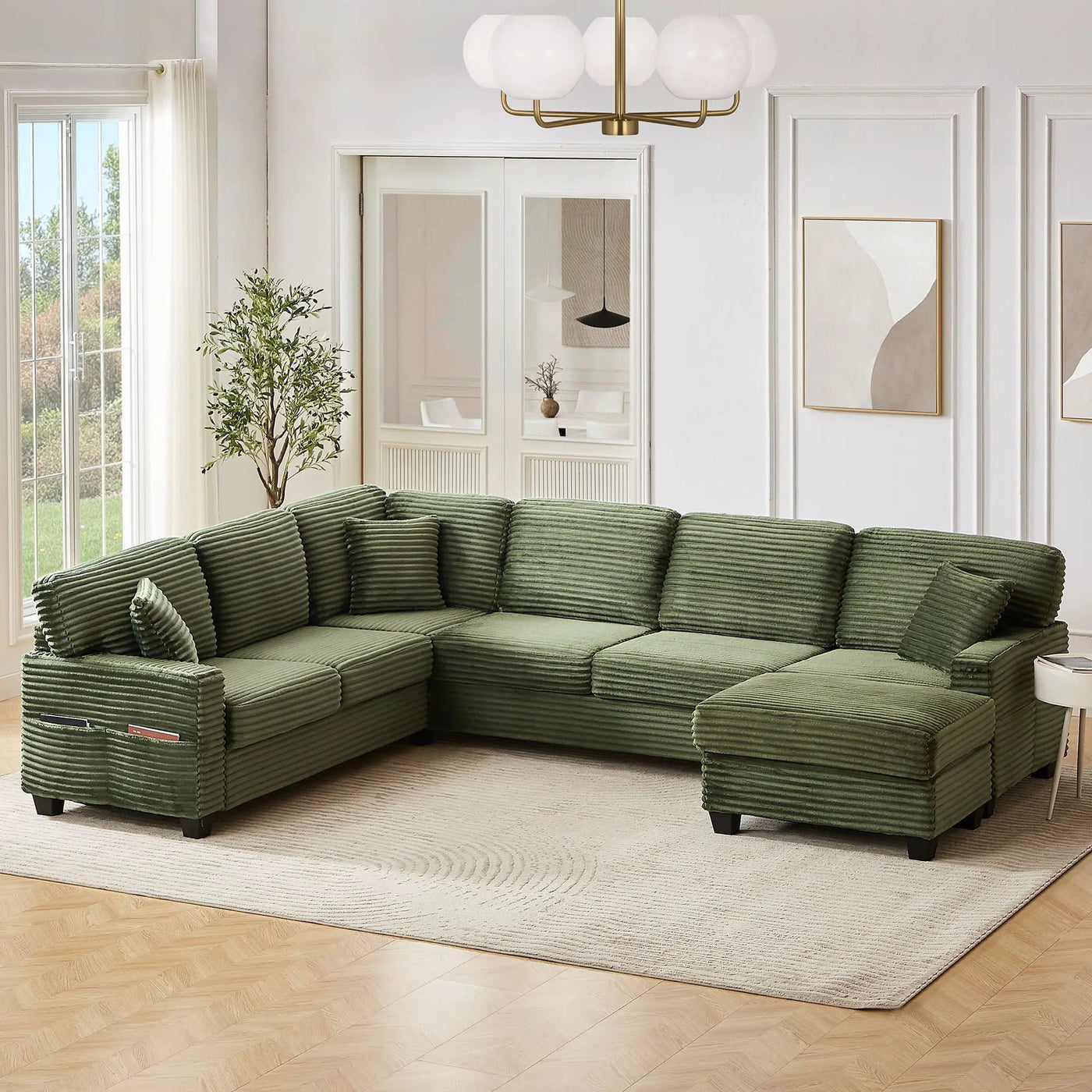 Upholstered U-Shaped Sectional Sofa With Movable Ottoman And Side Storage Pockets by HouseOfZazla