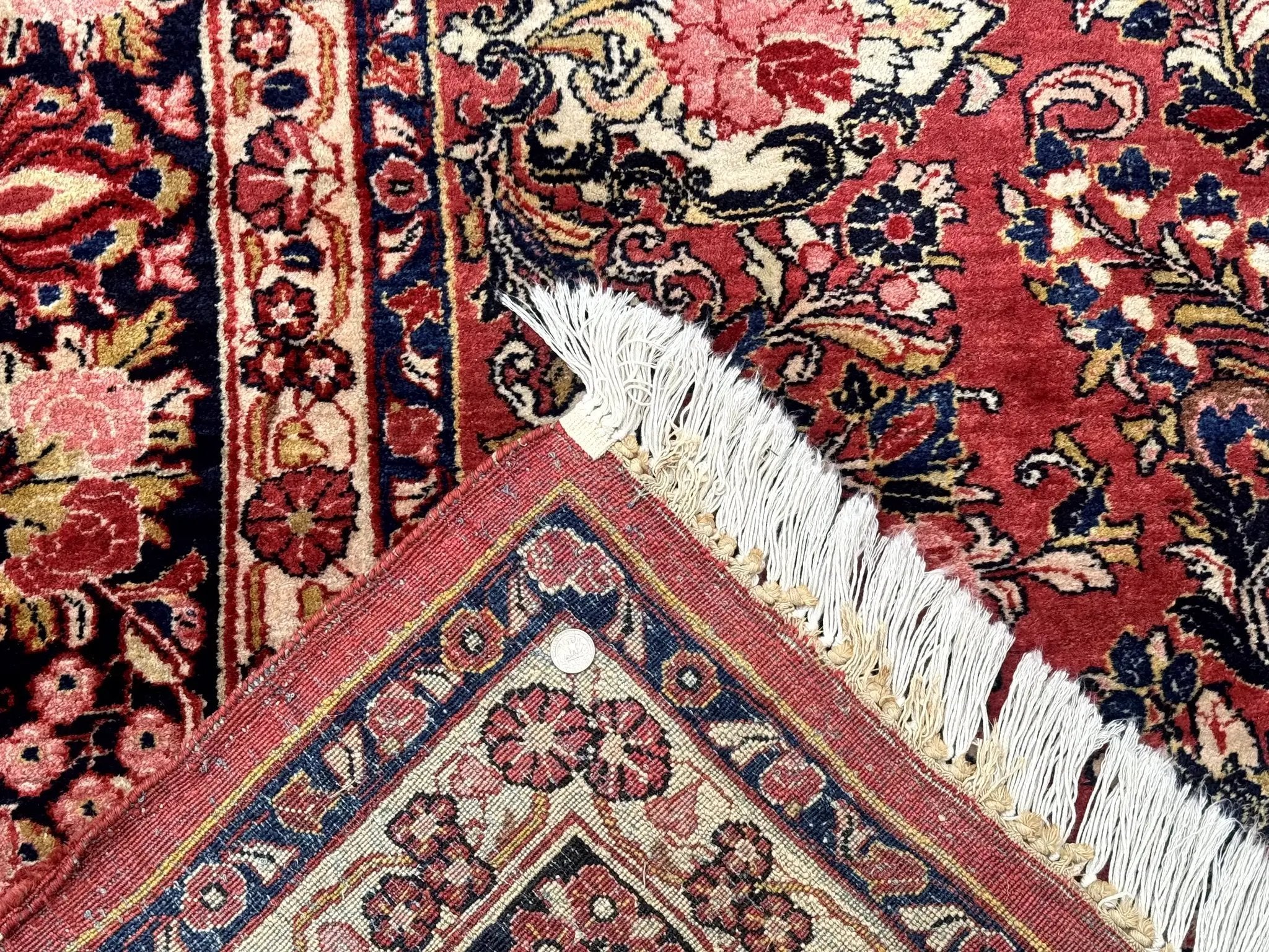 Large Antique Persian Sarouk Rug 11x18, Red, Floral Allover, Palace Size Wool Handmade Carpet by Jewel Rugs