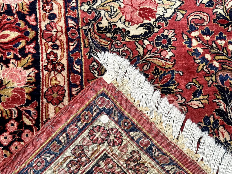Large Antique Persian Sarouk Rug 11x18, Red, Floral Allover, Palace Size Wool Handmade Carpet by Jewel Rugs