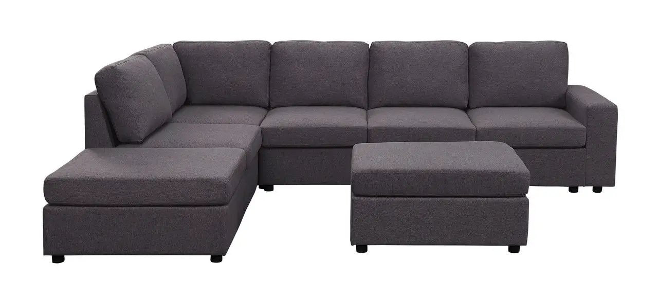 Cassia - 7 Seat Reversible Modular Sectional Sofa With Ottoman by HouseOfZazla
