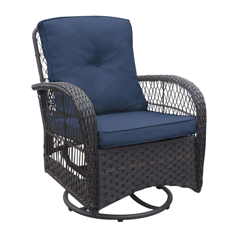3 Pieces Conversation Set, Outdoor Wicker Rocker Swivel Patio Bistro Set, Rocking Chair With Glass Top Side Table by HouseOfZazla