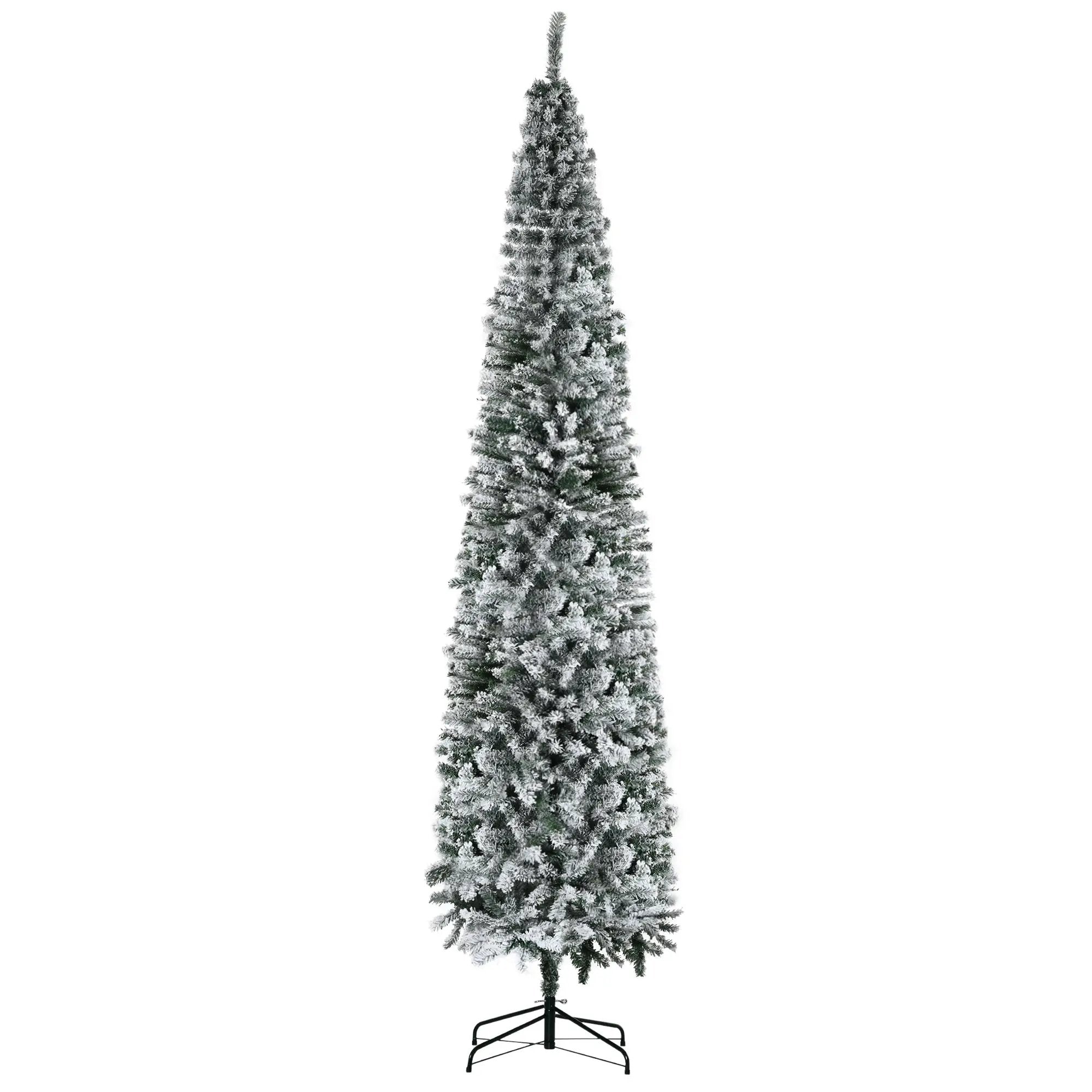 HOMCOM 9' Tall Unlit Snow-Flocked Slim Artificial Christmas Tree by HouseOfZazla