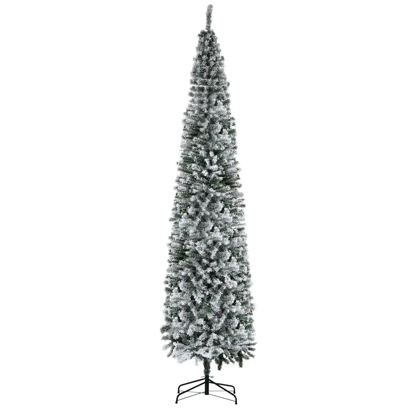 HOMCOM 9' Tall Unlit Snow-Flocked Slim Artificial Christmas Tree by HouseOfZazla