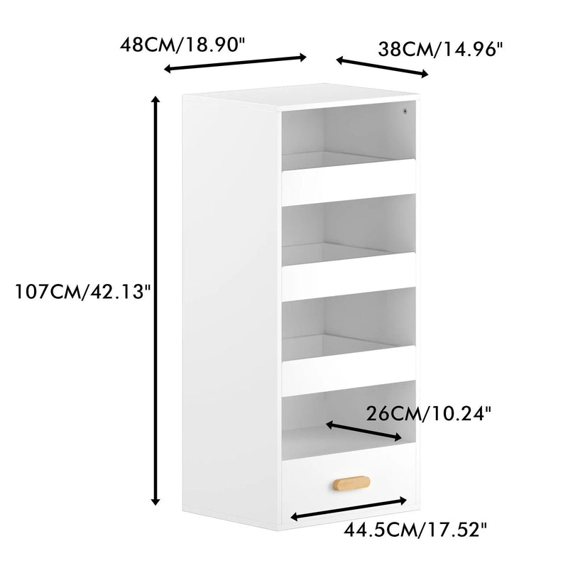 4 Tier Freestanding Bookshelf With 3 Sliding Drawers And 1 Bottom Drawer - White by HouseOfZazla