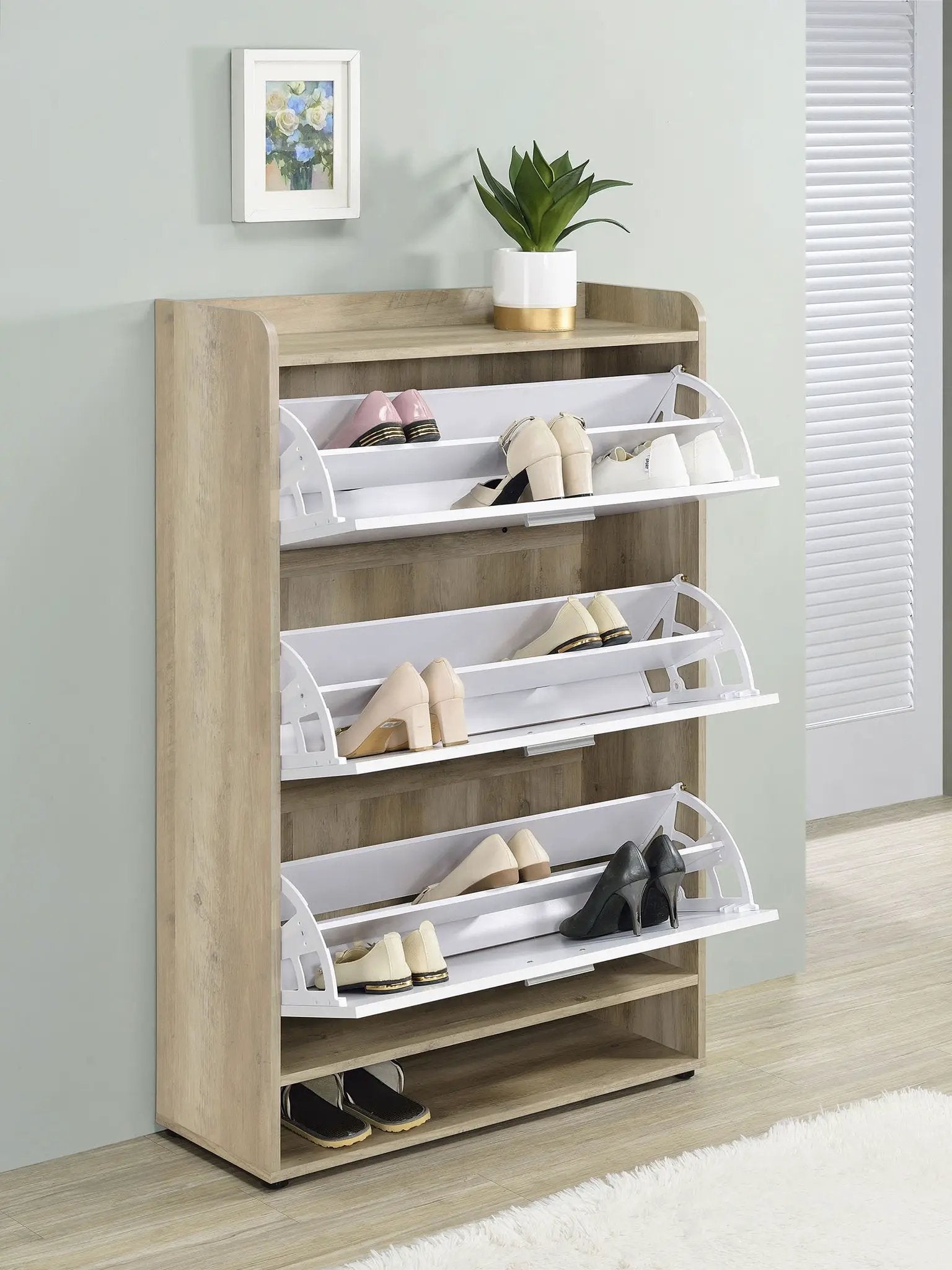 Denia 3-tier Engineered Wood Shoe Cabinet White by Unique Piece Furniture