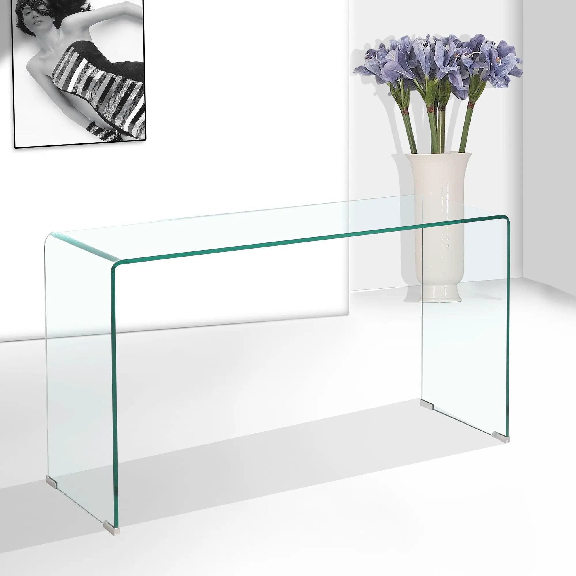 Elegant Transparent Tempered Glass Console Table With Rounded Edges, Modern Sofa Table - Clear by Unique Piece Furniture