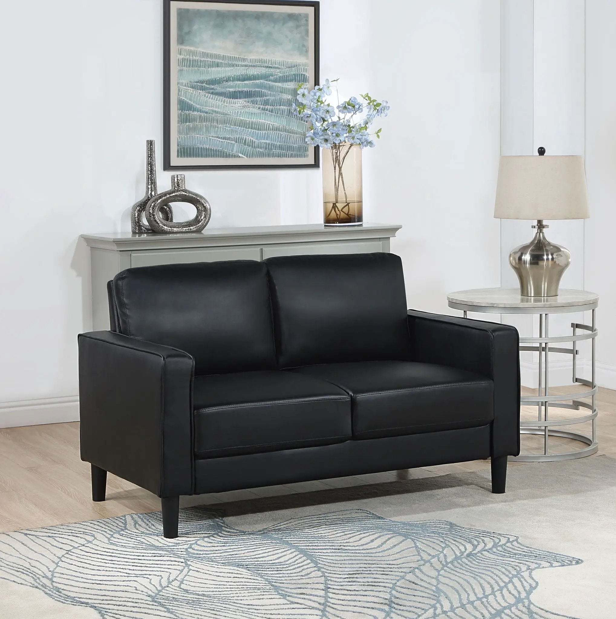 Ruth Upholstered Track Arm Loveseat Black by Unique Piece Furniture