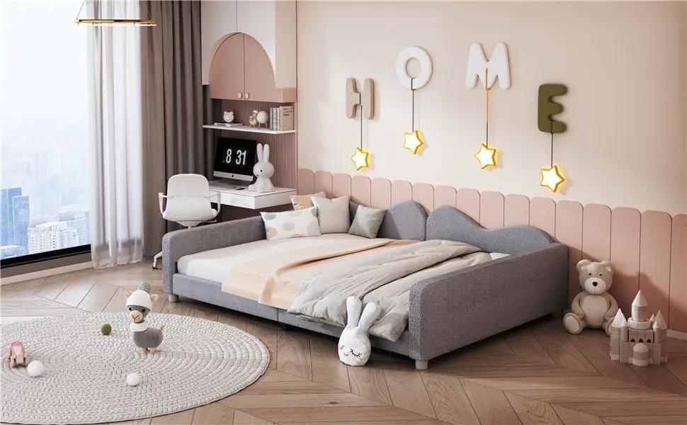 Upholstered Daybed, Sherpa Fabric Sofabed With Cloud-Shaped Backrest by HouseOfZazla