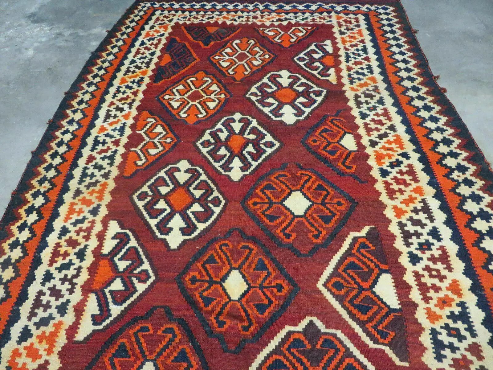 5' X 10' Antique Turkish Kilim Handmade Flat Weave Wool Rug Red Colorful Veg Dye Bohemian Boho Chic Tribal Style And Design by Jewel Rugs