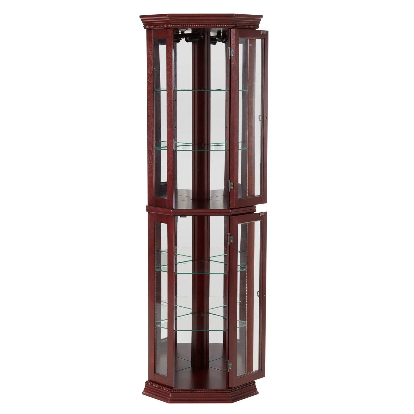 Corner Curio Cabinet With Lights, Adjustable Tempered Glass Shelves, Mirrored Back, Display Cabinet (E26 Light Bulb Not Included) by Unique Piece Furniture