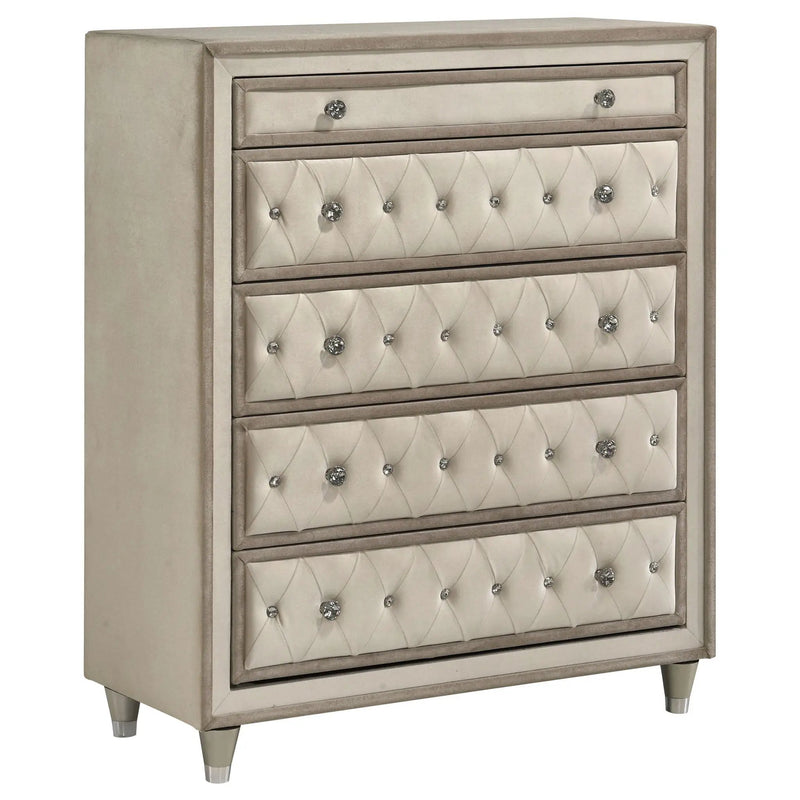 Antonella 5-drawer Bedroom Chest Ivory and Camel by Unique Piece Furniture