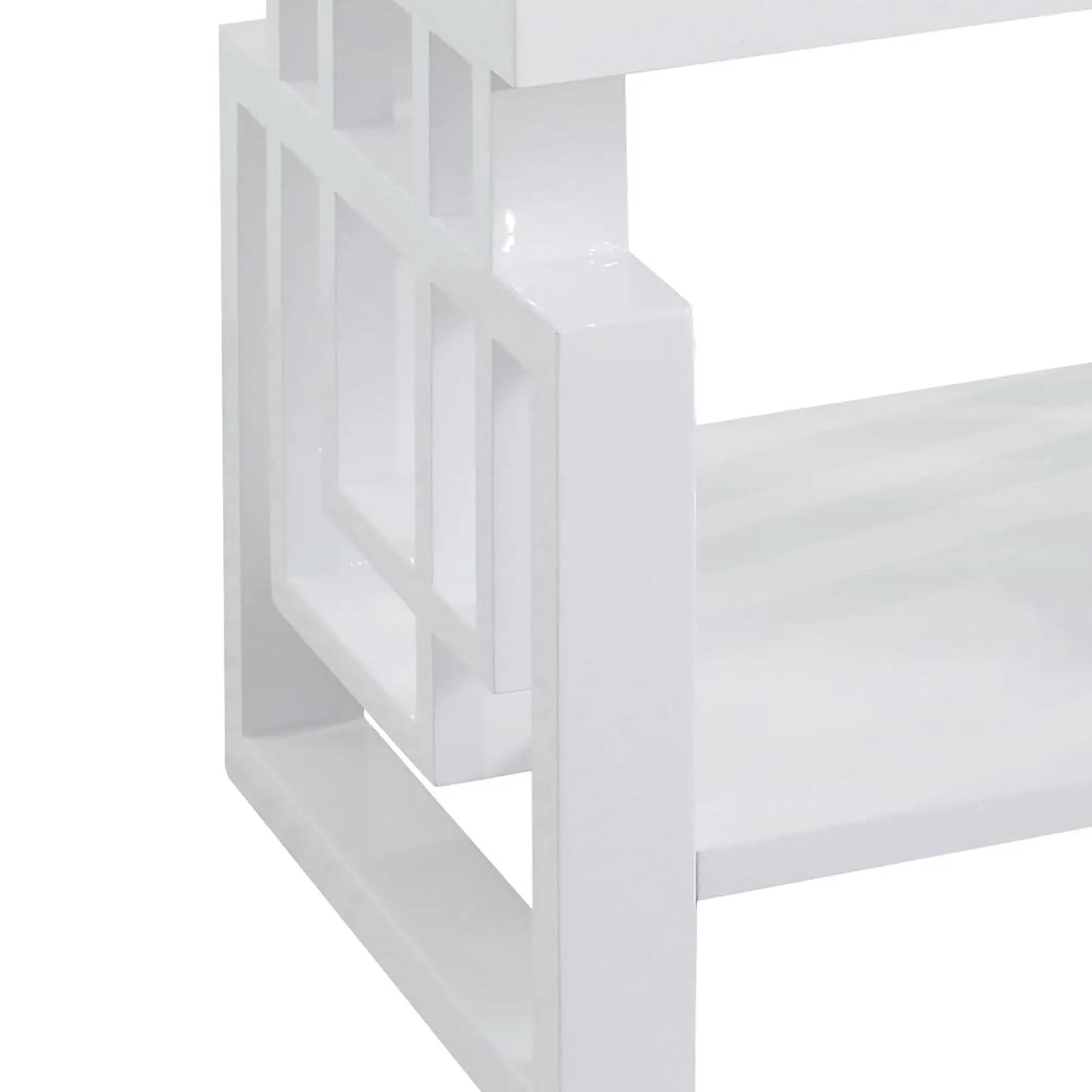 Rectangular End Table With Geometric Design And Open Shelf - White by HouseOfZazla