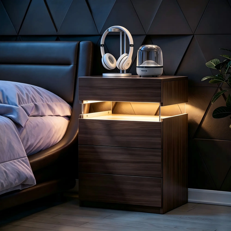 Nightstand with LED Lights and 4 Drawers by HouseOfZazla