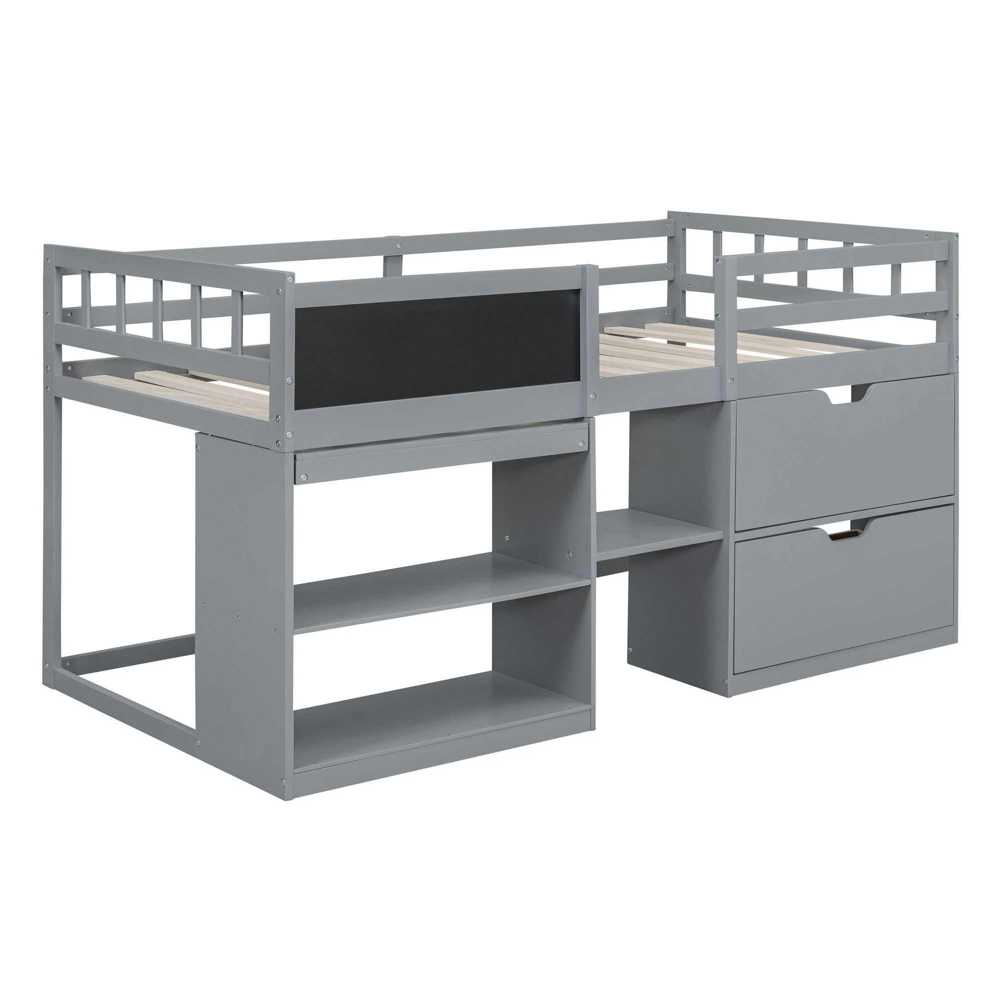 Low Loft Bed With Rolling Desk, Shelf And Drawers by HouseOfZazla