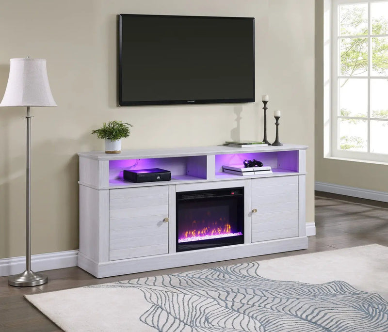 Terra - TV Stand Console With Fireplace - White Walnut by HouseOfZazla