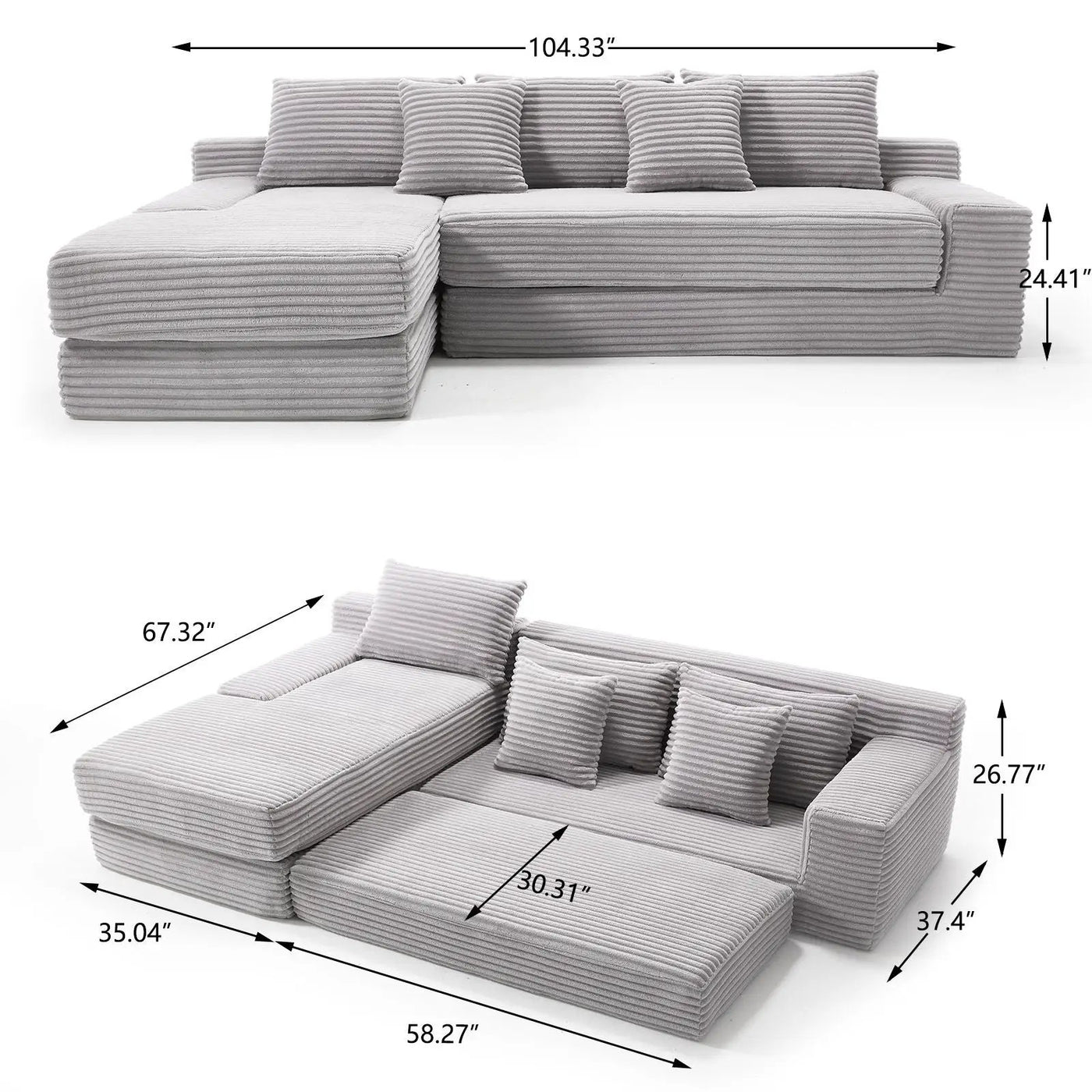 Modern L - Shaped Sectional Couch With Memory Foam by Unique Piece Furniture