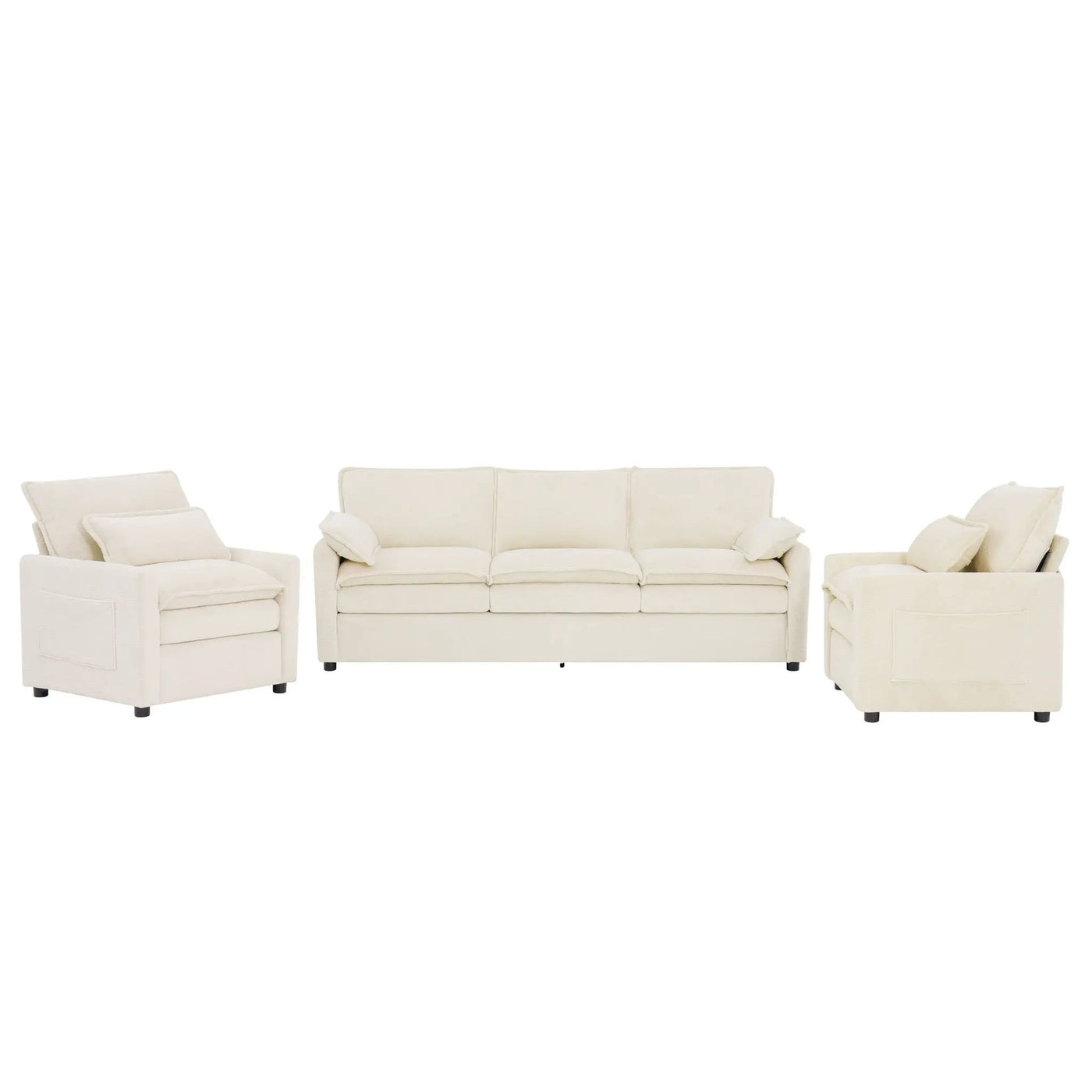 Modern Sofa Set With Double Layer Cushion And Side Storage Pockets by HouseOfZazla
