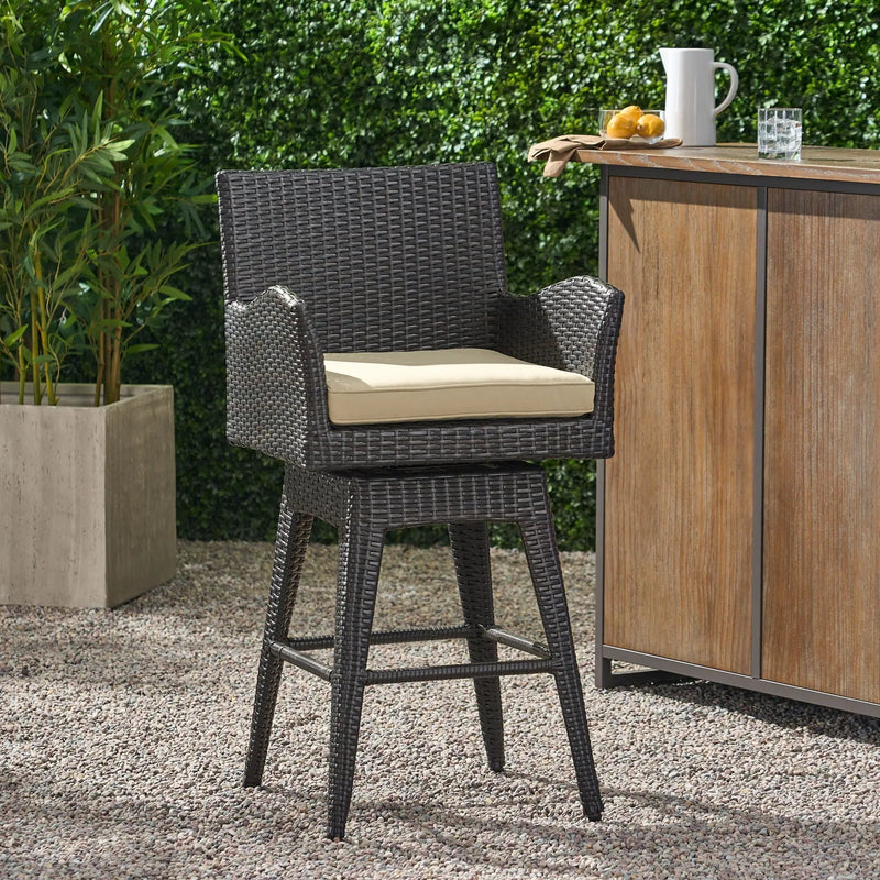Outdoor Modern Rattan Swivel Barstool with Tapered Legs by HouseOfZazla