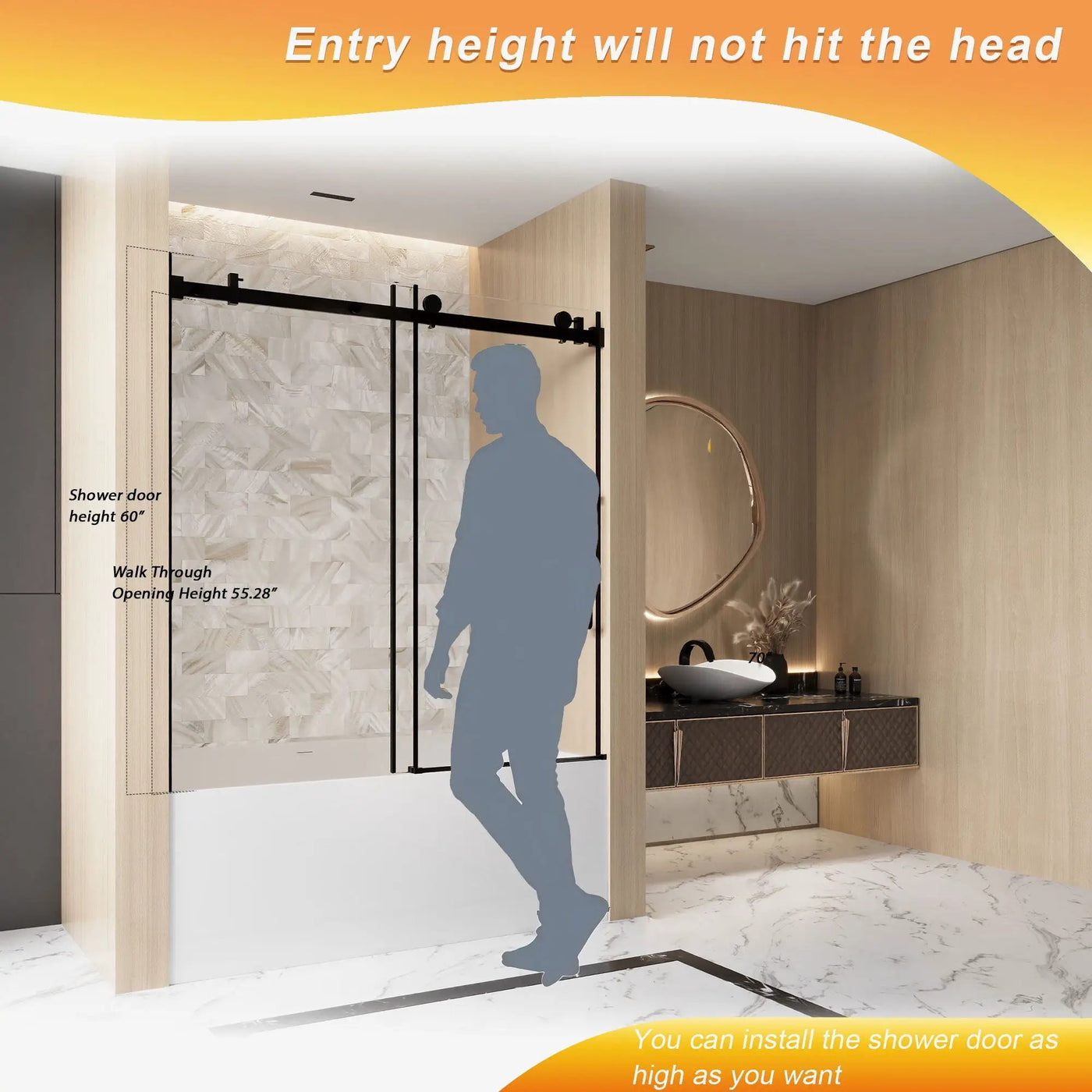 Frameless Single Sliding Shower Door, Square Tube Track by HouseOfZazla
