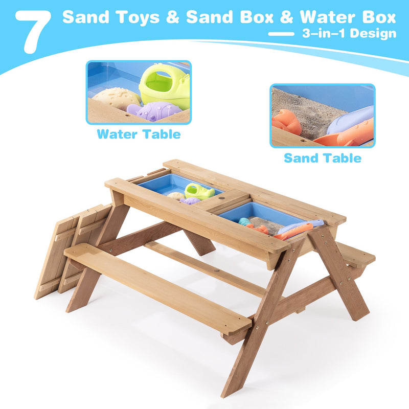 3-In-1 Kids Outdoor Wooden Picnic Table With Umbrella, Convertible Sand & Water, ASTM & CPSIA Certification by Unique Piece Furniture