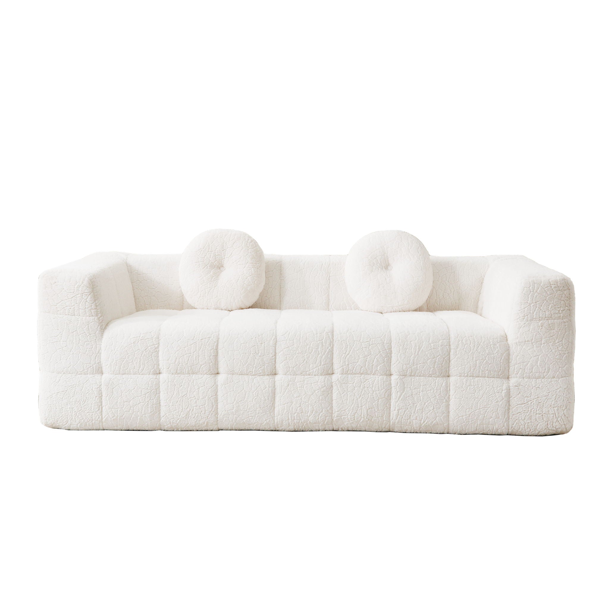 Boneless 3 Seater Sofa With Circular Throw Pillows - Beige by HouseOfZazla