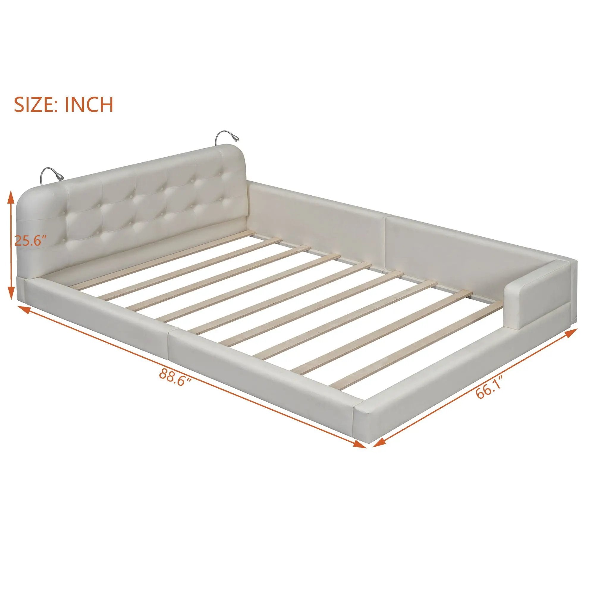 Queen Size Upholstered Platform Bed With 2 Reading Lights - White by HouseOfZazla