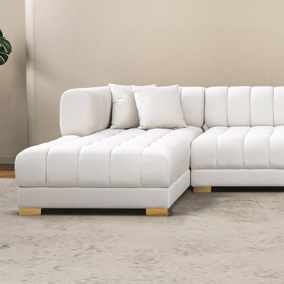 U Shape Corner Sofa with Solid Wood Frame and Plush Cushions - Beige, photo 3 of 7
