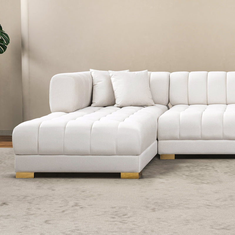 U Shape Corner Sofa with Solid Wood Frame and Plush Cushions - Beige, photo 3 of 7