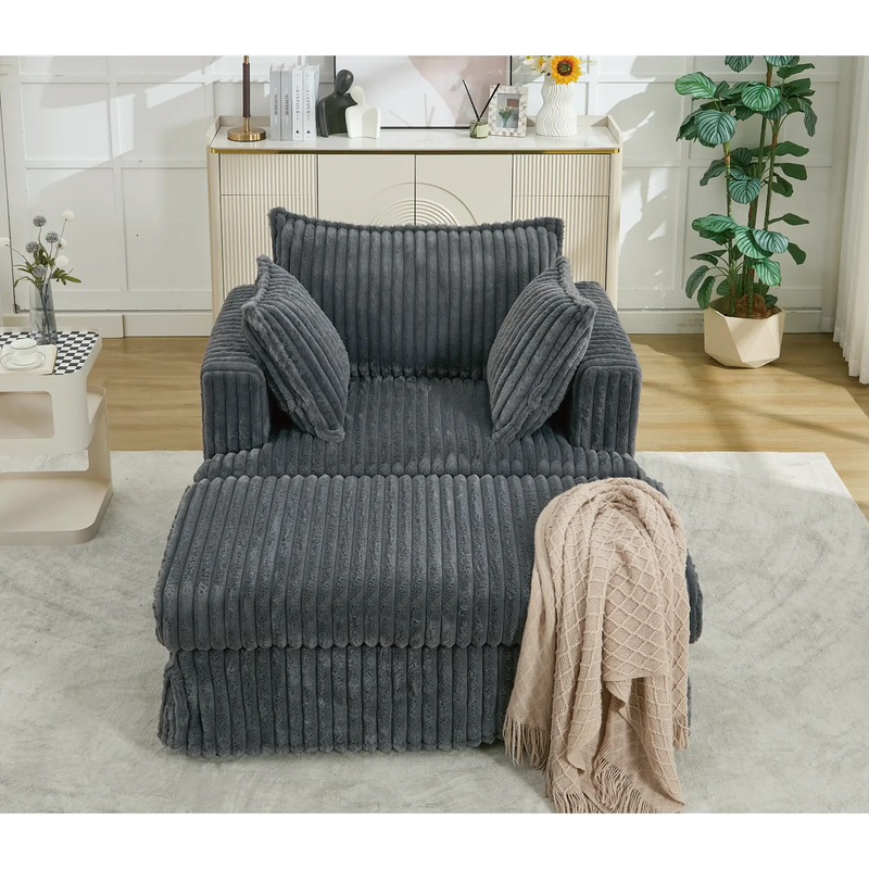 Oversized Corduroy Chaise Lounge with Ottoman in Dark Gray by HouseOfZazla