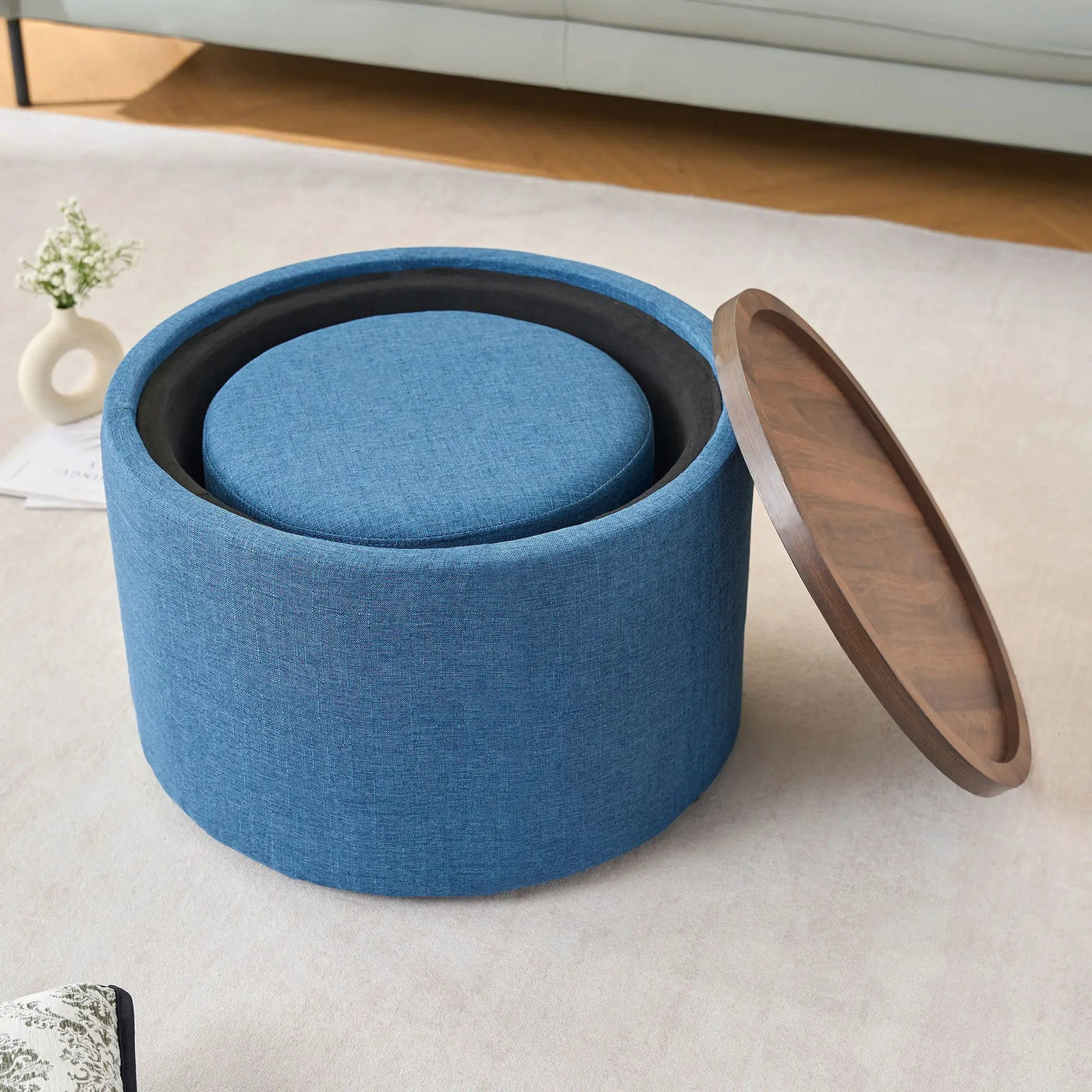 Nesting Ottomans, Round Coffee Table & Bench With Tray (Set of 2) by HouseOfZazla