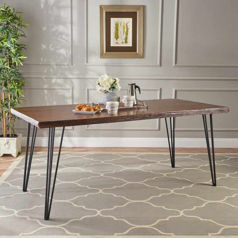 Modern Industrial Faux Live Edge Dining Table With Hairpin Legs - Natural by HouseOfZazla