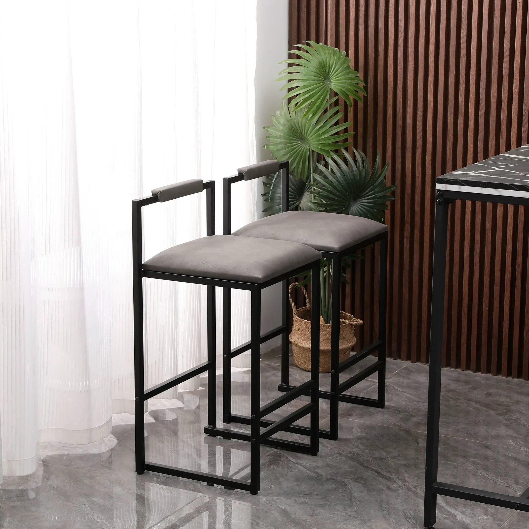 Elegant Bar Stool Set With Backrest And Footrest, Counter Height (Set of 2) by Unique Piece Furniture