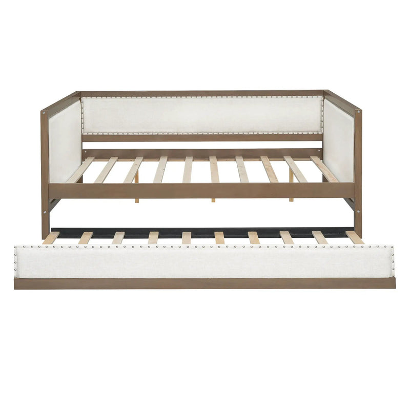 Full Size Daybed With Trundle And Nailhead Decoration - Wood by HouseOfZazla