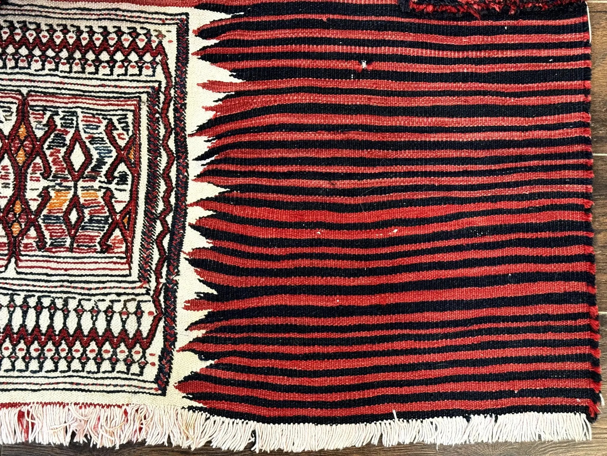 Persian Tribal Nomadic Saddle Cover Rug, Antique, Handmade, Wool, Red Ivory Black, Collectible, Shahsavan by Jewel Rugs